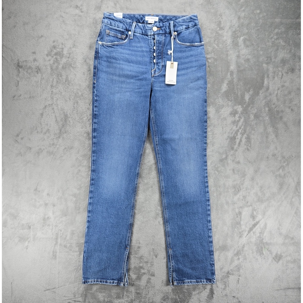 Good American Jeans Womens Size 2/26‎ Blue High Waist Split Hem Button Fly NWT
